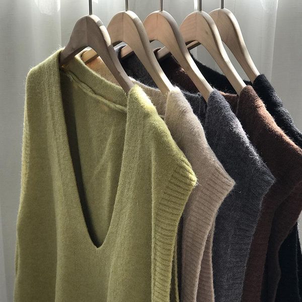 

women's vests hxjjp v-neck knit vest spring 2021 sleeveless slouchy solid sweater pullover, Black;white