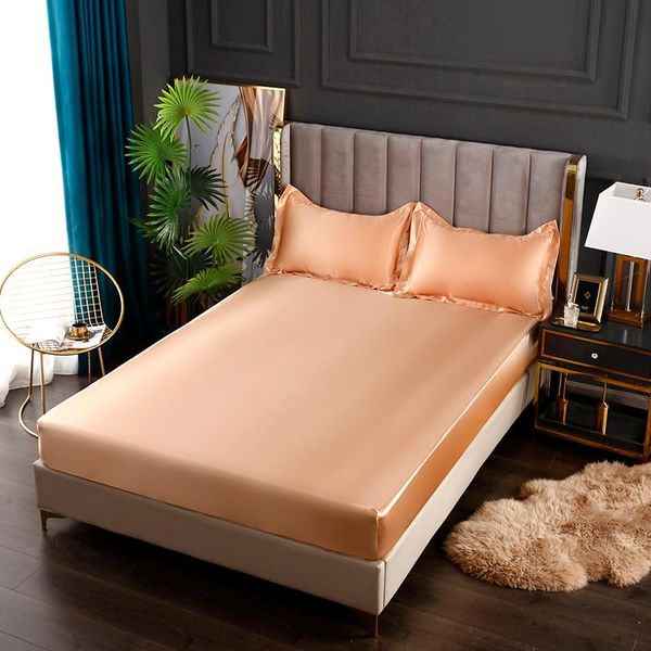 

sheets & sets fitted sheet satin silk bedsheet high-end solid color mattress cover elastic band bed 160x200