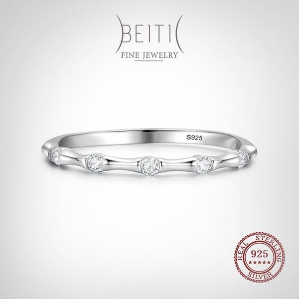 

cluster rings beitil genuine 925 sterling silver elegant bamboo slub cz finger ring for women girls anti-allergy fine jewelry gifts, Golden;silver