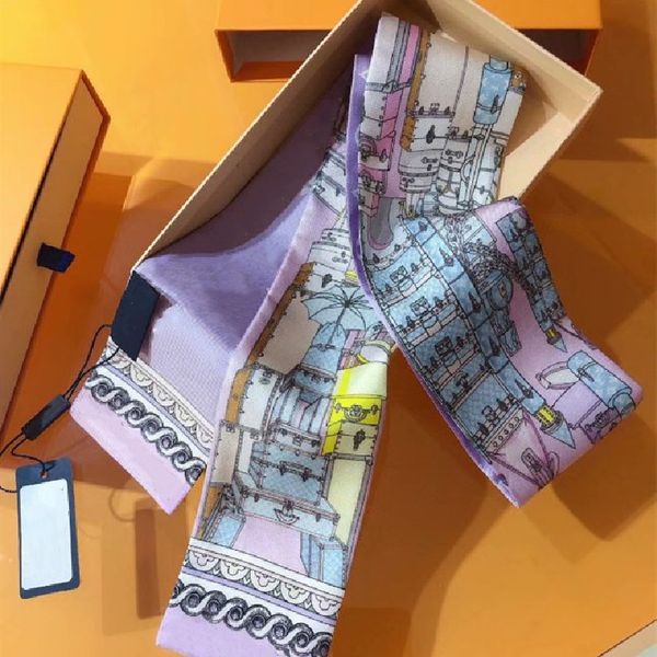 

new designer ladies scarves fashion letter handbag scarf, tie, hair bundle, silk material size: 8*120, Blue;gray