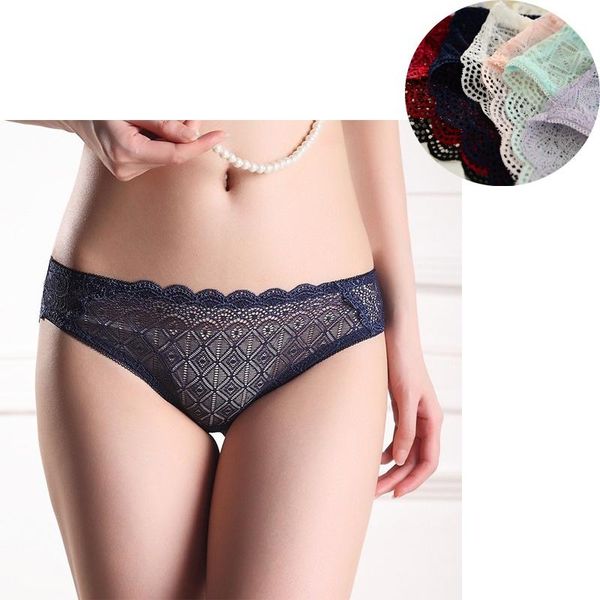 

women's panties 1 pc underwear pure lace perspective low-waist triangle pants nnk0025, Black;pink