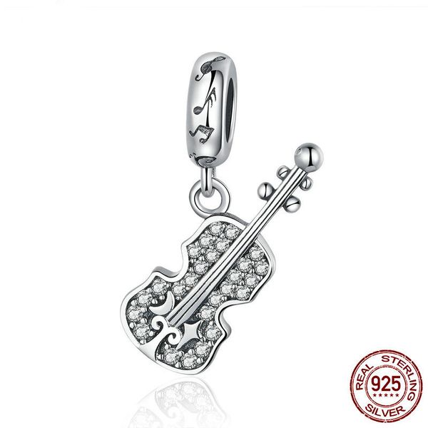 Forma de guitarra 925 Sterling Prata Charme Bracelet Jóias Presente