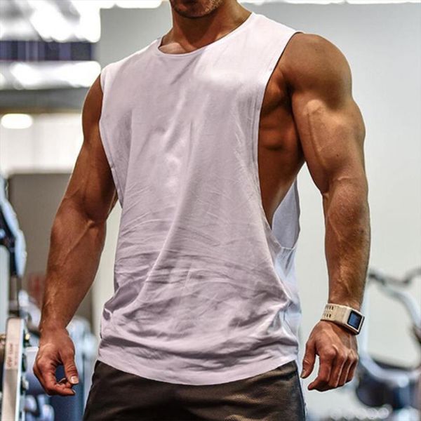 

gym vest men fitness mens clothing solid color round neck bodybuilding summer male sleeveless shirts plus size, White;black
