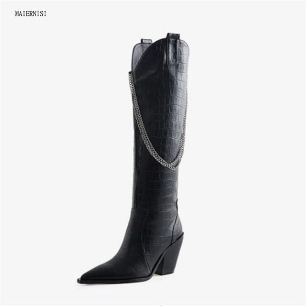 

boots 2021 woman ins same style women's star explosion models metal chain leather high heels 8cm size 3-12, Black