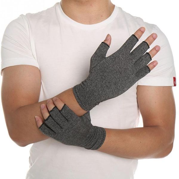 

winter arthritis pain relief compression glove wrist joint support touch screen warm therapy half finger gloves for men women, Black;red