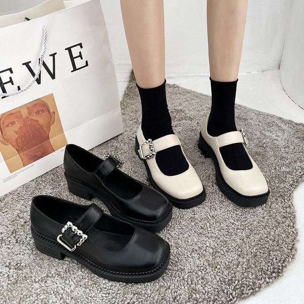 

dress shoes spring black platform pu leather good metal woman med heels ladies lolita buckle mary janes for women 2021