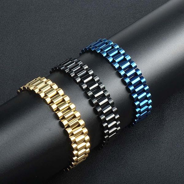 

link, chain luxury stainless steel bracelet men black blue watchband design men's bracelets bangles for man armband jewelry gifts