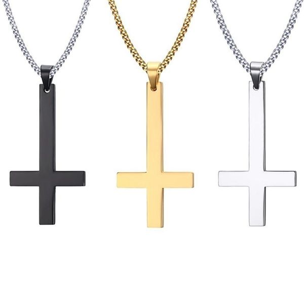 

upside down cross inverted of st peter pendant necklace lucifer satan satanism gothic jewelry necklaces, Silver