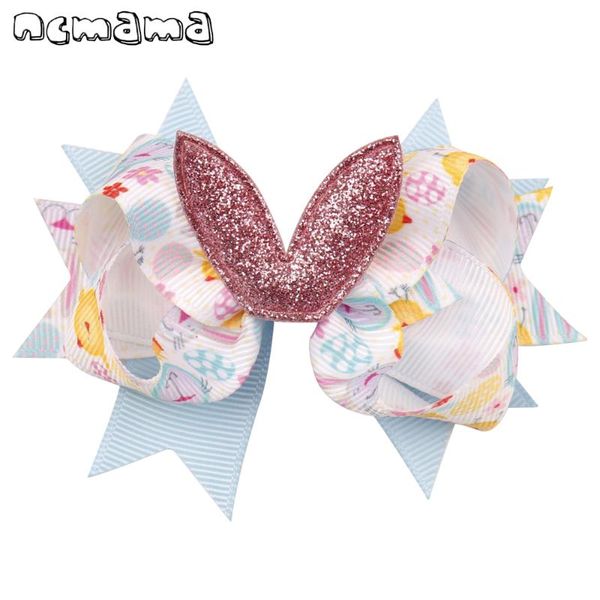 

inch easter day rabbits hair bows for girls glitter bowknot multi layers ribbon hairclips kids hairgrips accessories, Slivery;white
