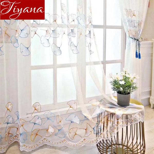 

colored leaves embroidered voile curtains for living room lace sheer tulle curtain drape fabric custom x021#40 & drapes