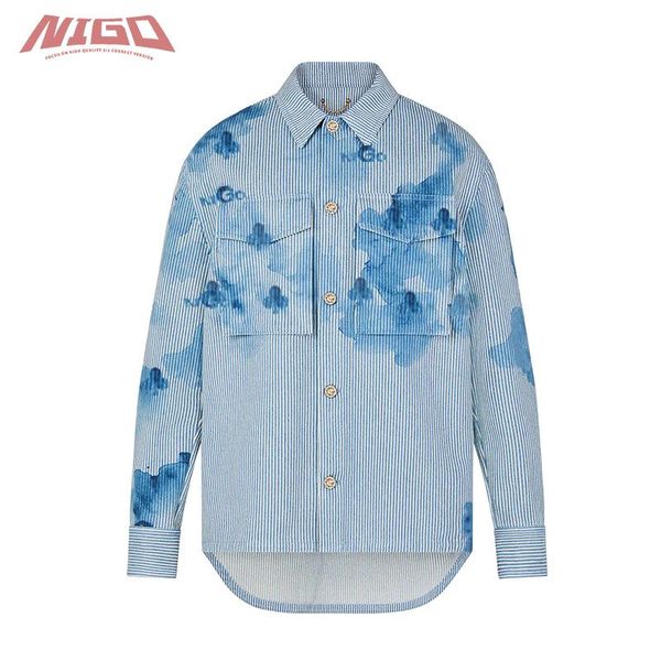 

men's casual shirts nigo l 21ss denim long sleeve shirt #nigo323, White;black