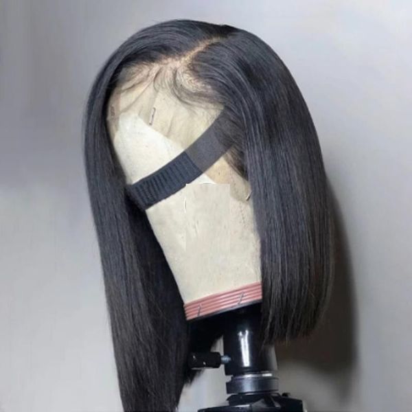 

synthetic wigs natural black straight blunt cut short bob for women with baby hair 13*4 lace front preplucked cosply wig