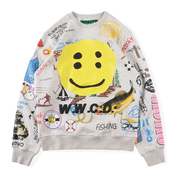 

doodle foam printed sweatshirts hip hop high street male pullover sweater, Black