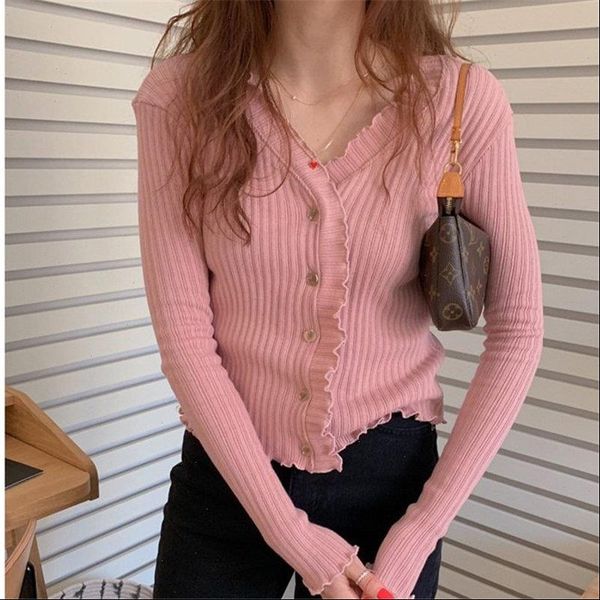 

cute womens sweater v neck high waist all match coats chic gentle sweet solid slim office lady cardigans short sweaters, White;black