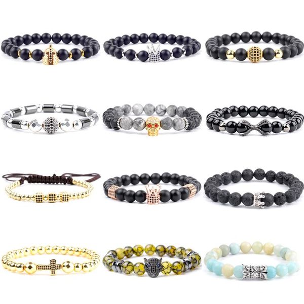 

beaded, strands drop 2021 trendy micro pave cz crown cross bracelet men jeweley natural stone bracelets & bangles for women jewellery, Black