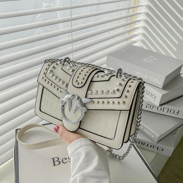 

swallow sequined crossbody bag for women 2021 fashion rivet shoulder chain bags lady purses and handbags wallet on cc cross body