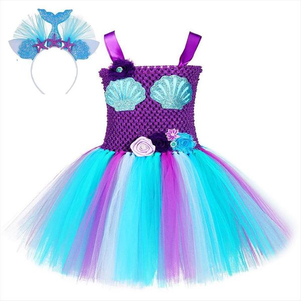 

little mermaid party for girls girl dresses kids year costumes princess with headband toddler clothes outfit, Red;yellow