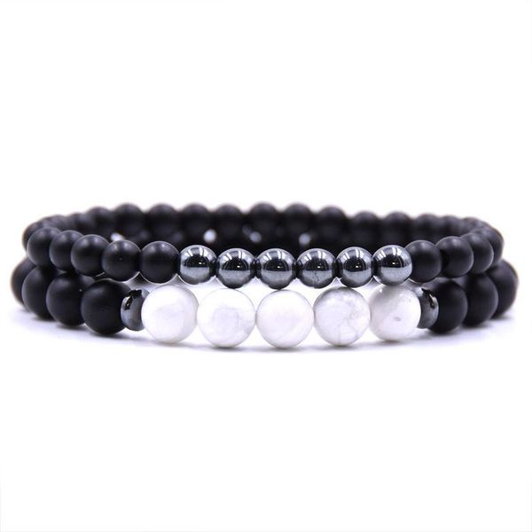 

beaded, strands natural black beads with tiger eye stone bracelet men jewelry energy round elasticity rope women gifts 2 pcs/set