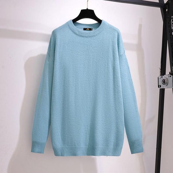 

women's sweaters 150kg bust 150cm plus size autumn round neck loose knit sweater solid long sleeve outside jacket blue 2xl-6xl, White;black