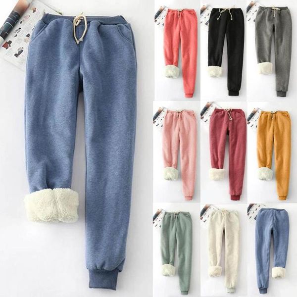 

women's pants & capris winter cashmere harem warm women 2021causal trousers thick lambskin loose streetwear, Black;white