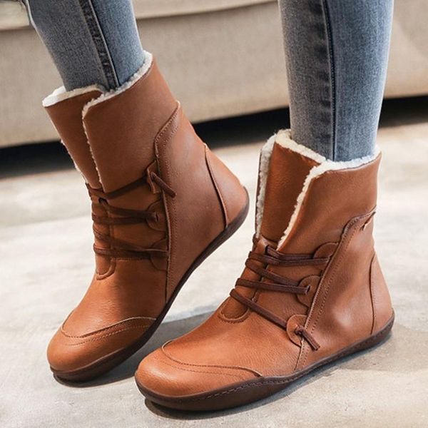 

boots 2021 women ankle lace up snow round toe ladies shoes warm fur casual female sneakers plus size, Black