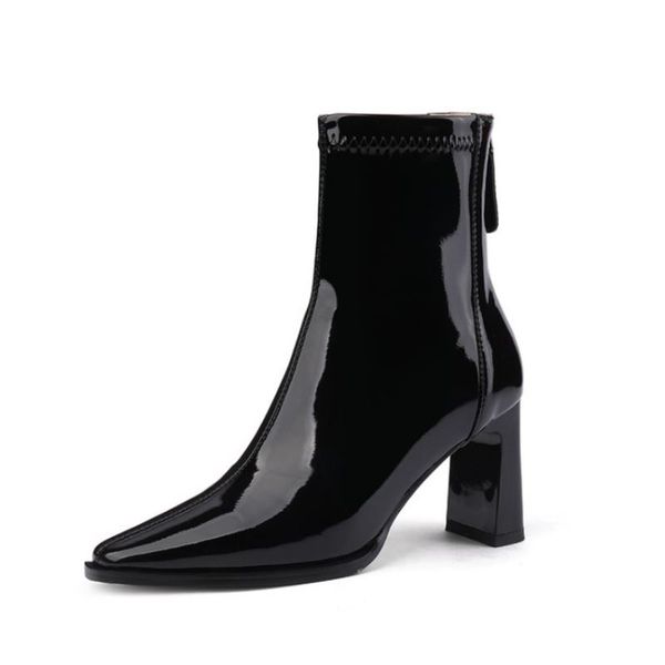 

2022 women shoes ankle boots thick high heels winter autumn fashion short boots casual daily female footwear size 34-39, Black