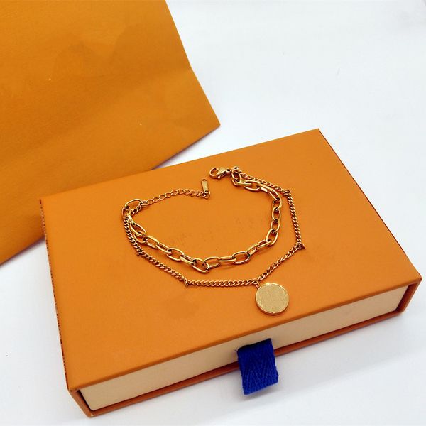 

golden titanium steel classic ladies chain women letter l home designer four-leaf clover luxury double-layer bracelet gift non-fading jewelr, Black