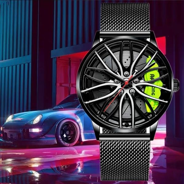 

new automatic movement watch men's cool korean sports car tire waterproof non mechanical refined steel trendy watch, Slivery;brown