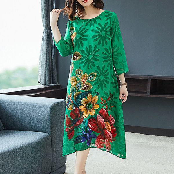 

noble l-4xl dressed as mrs. spring female temperament loose dress green seven flower size r294 7ils, Black;gray