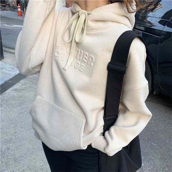 

winter casual fashion women hooded jumper solid loose sweatshirt hoodies 210813, Black