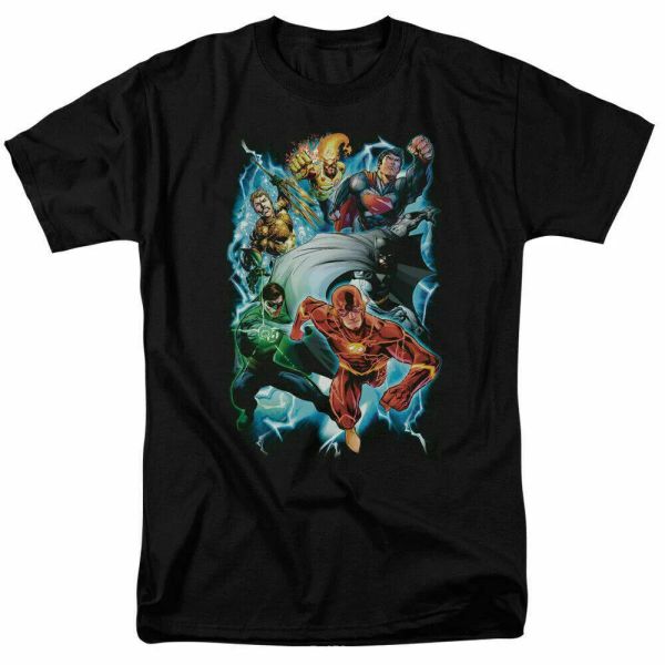 

justice league electric team t shirt licensed comic book tee black, White;black