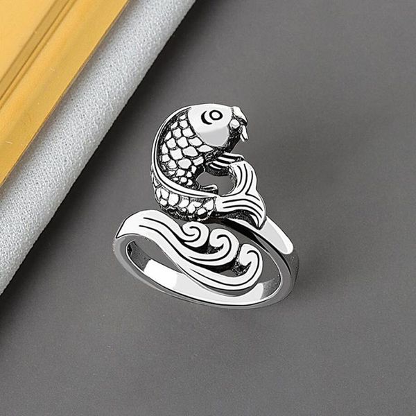 

cluster rings kofsac open size 925 sterling silver for women jewelry vintage carp fish ring trendy lady different occasion accessories, Golden;silver