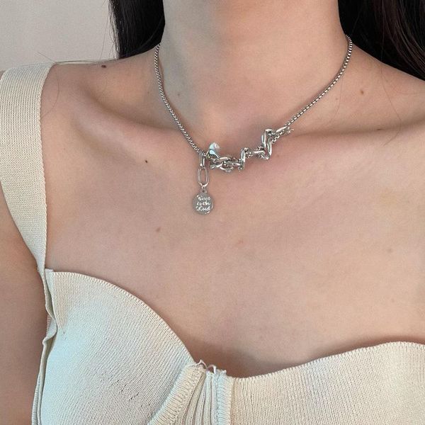 

chains huge bud punk chunky chain necklace pearl letter coin pendant choker neck accessories charm party vintage fashion jewelry gifts, Silver