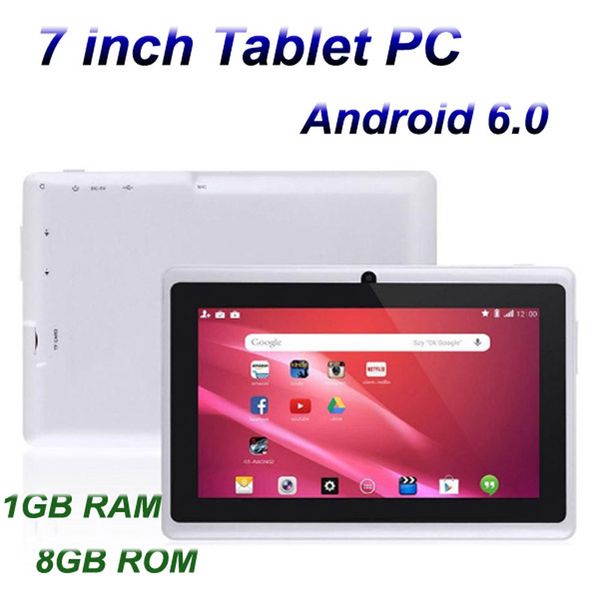 7 pollici A33 Quad Core Tablet PC Q8 Allwinner Android 6.0 Capacitivo 1.5GHz 1GB RAM 8GB ROM WIFI Bluetooth Torcia doppia fotocamera Q88 MQ10