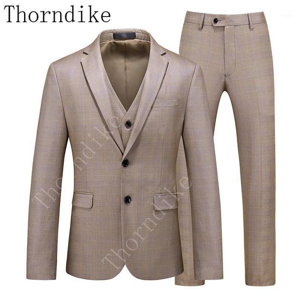 

men's suits & blazers thorndike khaki wedding suit men 2021 elegant for tuxedo purple blue plaid latest coat pant vest designs, White;black