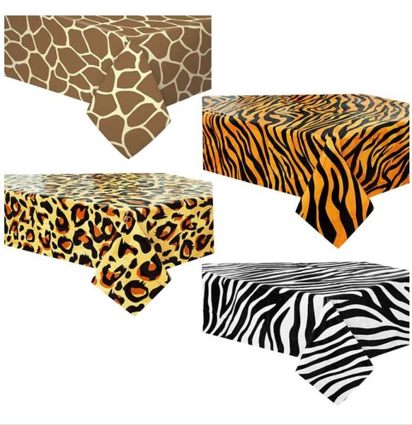 Toalha de Mesa com Tema Animal Zoo Print Jungle Safari Toalha de Mesa Decoração de Festa PE Suprimentos Impermeáveis Ideal para Festas de Aniversário Chás de Bebê 54