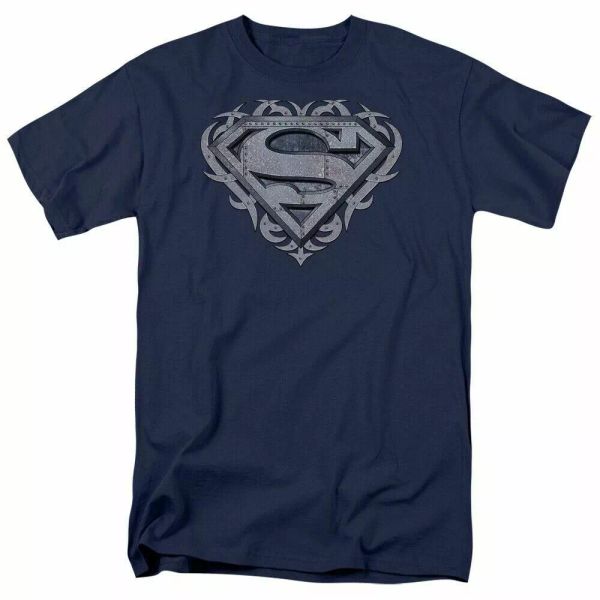 

Superman Tribal Steel Shield T Shirt Mens Licensed Clark Kent DC Comics Tee Navy, White;black