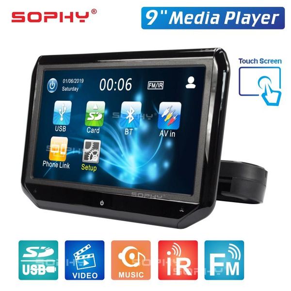 

car video 9 inch led touch screen auto headrest monitor seat back mp5 player usb/sd/ir/fm/bluetooth built-in speakers sh9088c-p5