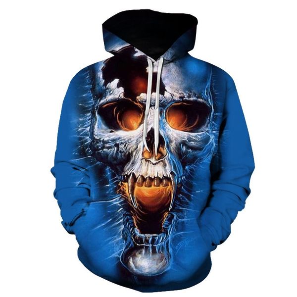 

selling tusk skull 3d digital printing men's cold hoodie sweater, Black