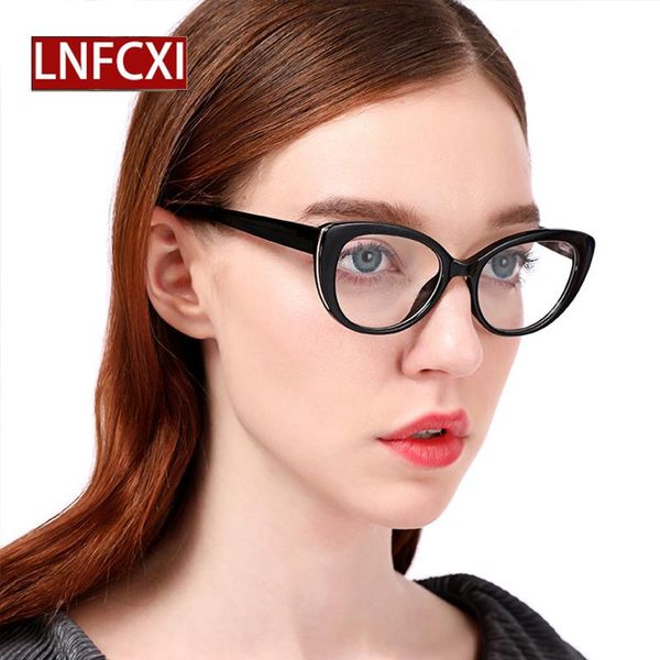 

fashion sunglasses frames lnfcxi vintage female cat eye eyeglasses frame women mixed colors myopia computer glasses men fake, Black
