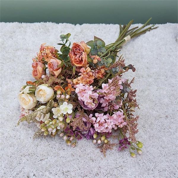 

decorative flowers & wreaths 5pcs/ bundles thyme rose bouquet artificial nordic style flower for home wedding decoration pographic props