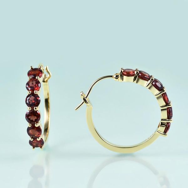 

hoop & huggie gem's beauty 14k gold filling sterling silver c earrings round natural garnet handmade for women romantic gift, Golden;silver