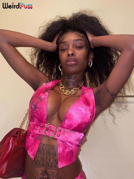 

women's tanks & camis weird puss y2k halter women tank belt party club backless 2021 girl skinny clubwear female vest streetwear, White