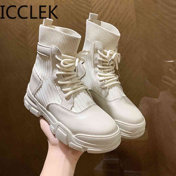 

women autumn winter boots women's ankle boots woman lace up platform ladies round toe casual shoes female comfort footwear 210428, Black