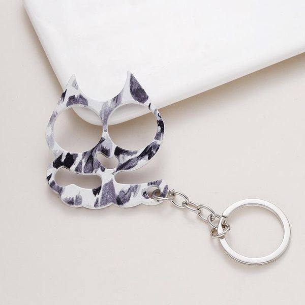 

keychains cute cat refers to tiger women's hand buckle fist clasp pull finger girl anti wolf two window breaker, Silver
