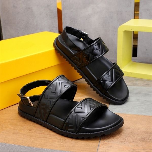 

official website 70% off outlet summer embossed cowhide men's sandals outdoor thick soled large size beach shoes guangzhou factory sale, Black