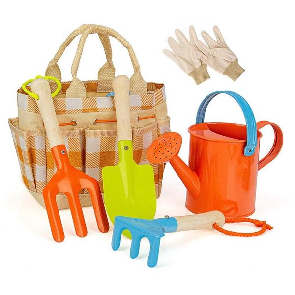

storage bags children gardening tools set 5 pcs kids garden tool toys including watering can shovel rake trowel glove toe bag
