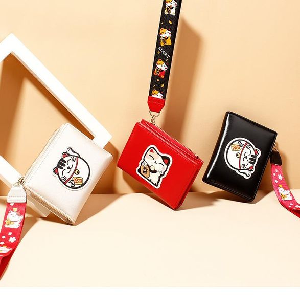 

wallets women's wallet cute student tassel pendant trend small fashion pu 2021 coin purse women ladies card holder, Red;black