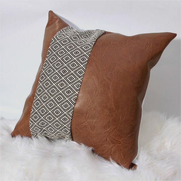 

cushion/decorative pillow faux leather and 100%cotton decorative throw covers for couch bed sofa, modern home decor living room cushion case