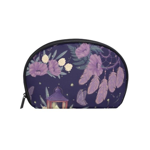 

fengju multifuncition shell cosmetic bag purse half moon hanging travel toiletry pouch for girls woman night feather butterfly bags & cases